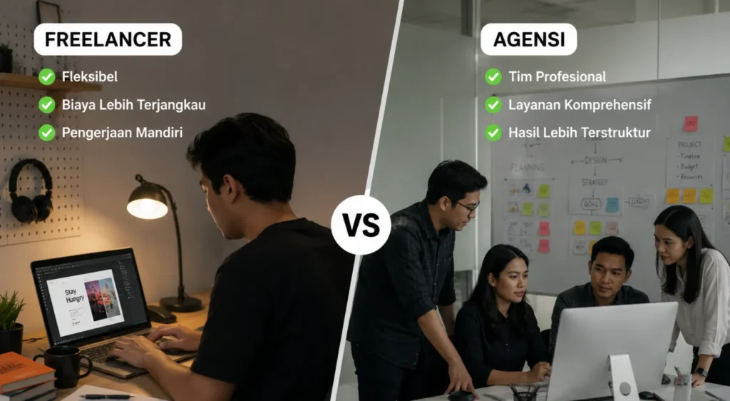 Perbandingan freelancer vs agensi website